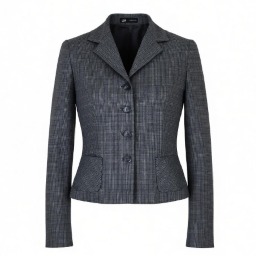 Elie Tahari Blazer Sz 6 Flip Contrast Cuffs Black Lime Plaid Pockets Wool Blend - Picture 14 of 14